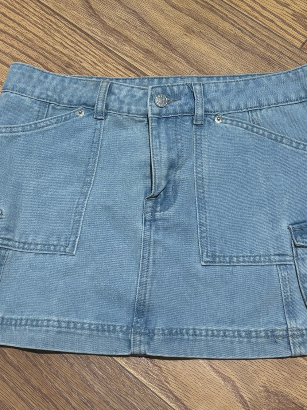 J for Justify Blue Denim Patch-Pocket Mini Skirt